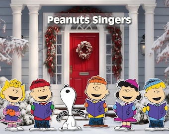 Peanuts christmas caroler cutouts | snoopy, charlie brown & friends singing yard signs | holiday outdoor decor