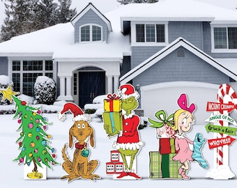 Grinch with gifts christmas cutouts | whoville | dr seuss decorations | yard signs | holiday seasonal product