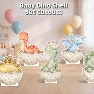 Baby dino shell cutouts | dinosaur baby shower decor | hatching dinosaur party props | pastel dino birthday decorations