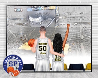 Basketball couple, Basketball fans gift, Basketball gift for him, Personalized family print, Birthday gift for dad, NBA gift