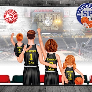 Basketball stadium, Custom stadium print, Atlanta Hawks, Basketball family print, Personalized print, Family portrait, Digital file