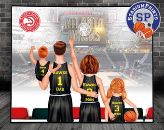 Basketball stadium, Custom stadium print, Atlanta Hawks, Basketball family print, Personalized print, Family portrait, Digital file