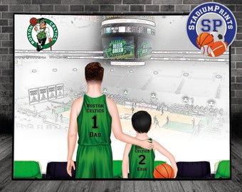 Basketball stadium, Boston Celtics, Digital print, Basketball print, Personalized family portrait print, Family gift, Birthday gift