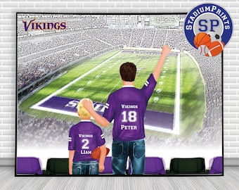 Football family print, Vikings, Football Stadium, Personalized family portrait, Football family, Football Digital print