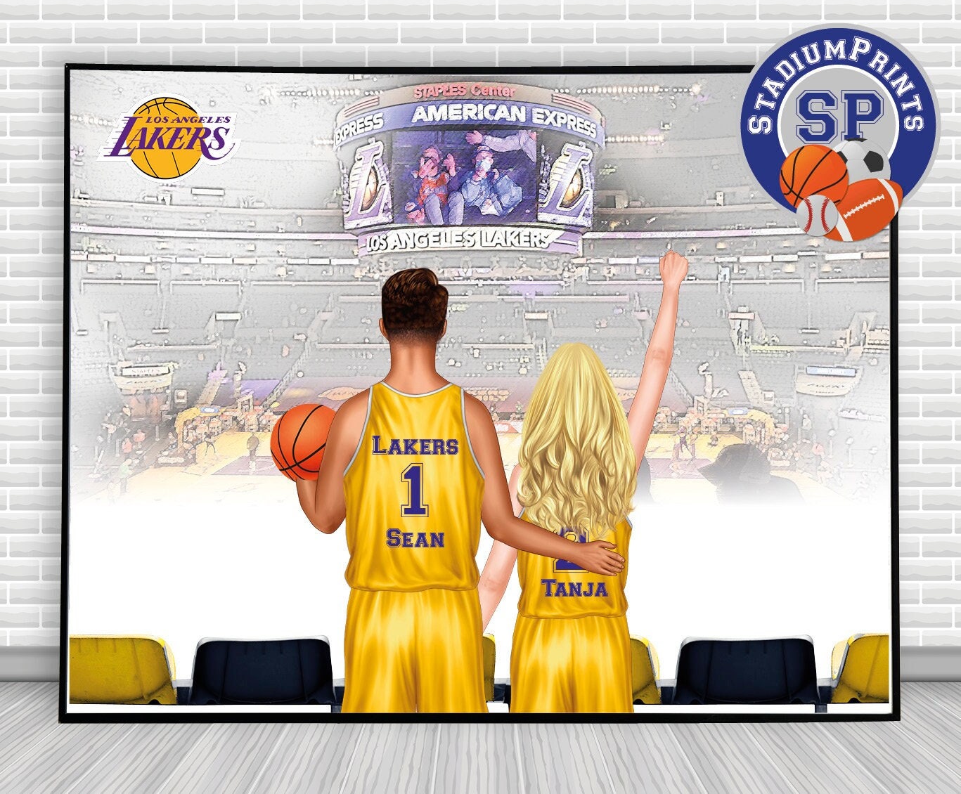 Basketball stadium, Lakers, basketball print, Valentines gift, Personalized couple print, Couple gift, basketball fans