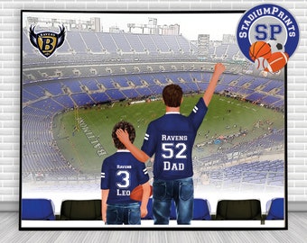 Football family print, Football Stadium, Ravens Stadium, Personalized family portrait, Football family, Super Bowl