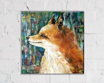 キツネの横顔の肖像画 キャンバスに油絵 8x8インチ - Etsy 日本