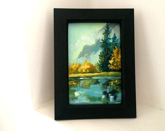 Original Mini-Ölgemälde auf grundiertem Karton. Gemälde Herbst Landschaft.
