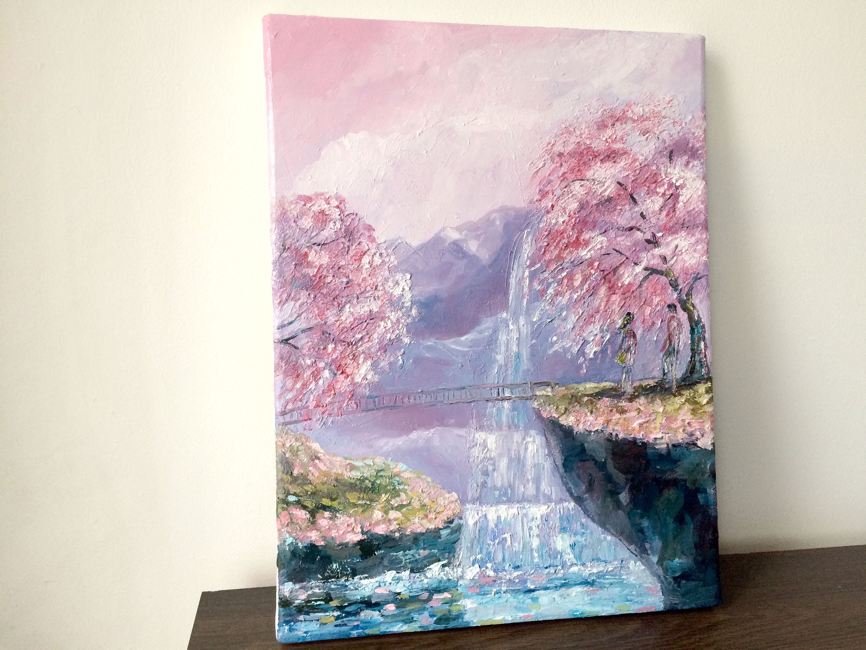 辰　oilpainting from Japan Oil Painting Original Japanese Mountain Landscape Pink