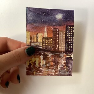 ARTE ORIGINAL ACEO Aquarela Paisagem Noturna