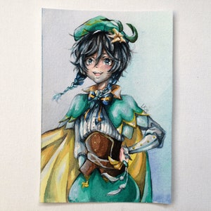 Peinture de style anime aquarelle Venti du jeu RPG Genshin Impact