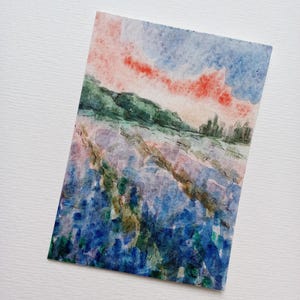 ACEO Landscape lavanda miniatura acquerello ACEO originale acquerello / arte in miniatura / carta d'arte da collezione