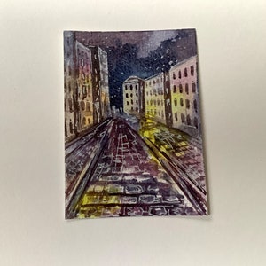 ORIGINELE KUNST ACEO Aquarel Night Road