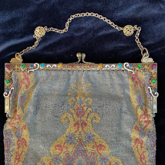 STUNNING 1920’s beaded purse, gemstone & gold det… - image 1