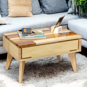 Handcrafted Wood Lift Top Coffee Table - Handmade Furniture for Home Decor | 80x50 cm