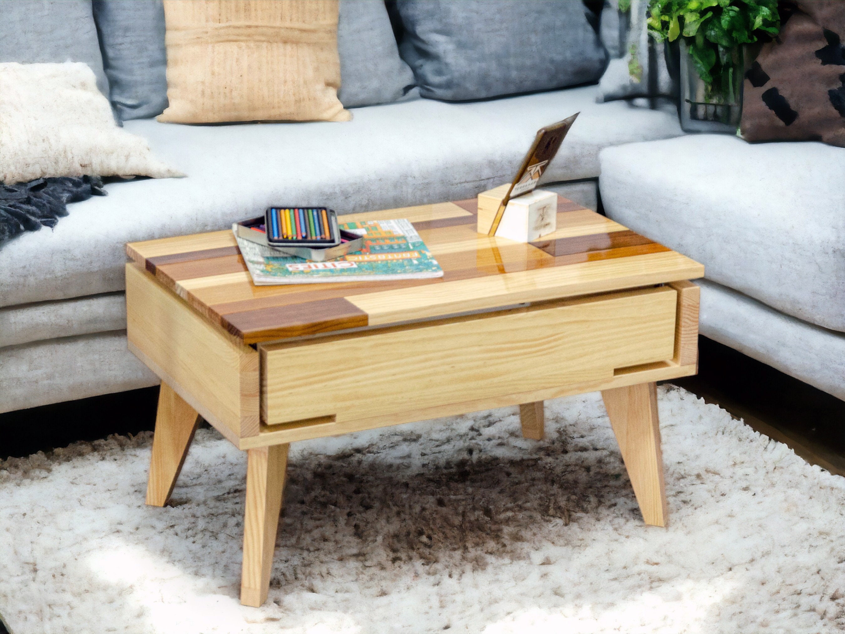 80x50 Cm Handcrafted Wood Lift Top Coffee Table Handmade Furniture