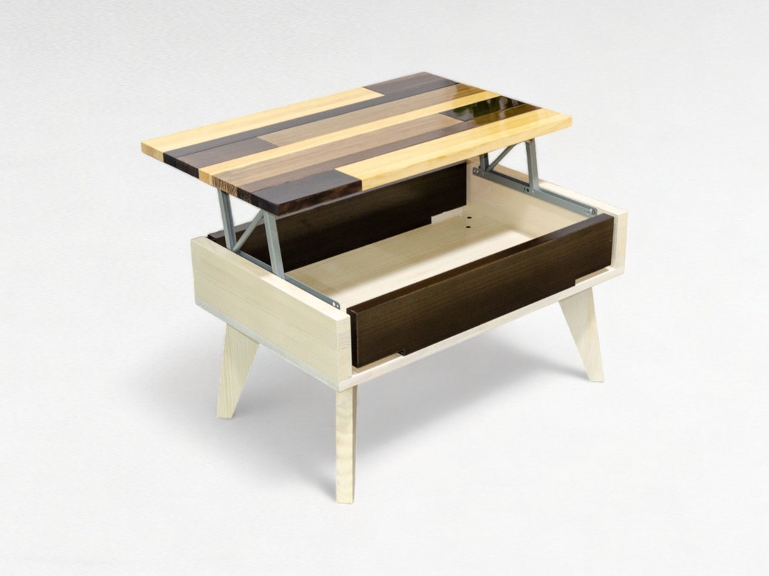 80x50 Cm Rustic Treated Wood Coffee Table Hidden Storage & Folding ...