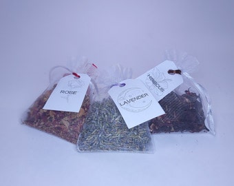 Floral Sachets Natural Aromatherapy Lavender Hibiscus Rose Organza