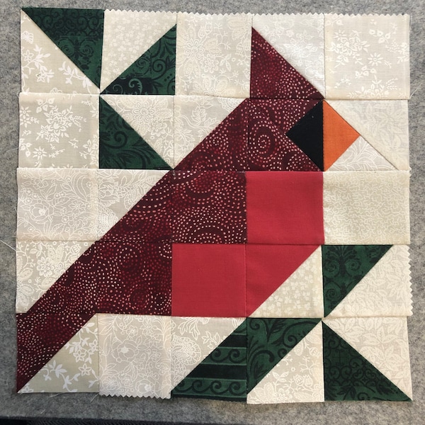 Male Cardinal Song Bird Quilt Block Directions (PDF PATTERN)