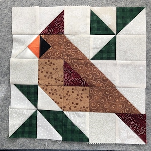 Weiblicher Kardinal-Songvogel Quilt-Block-Anleitung (PDF-Muster)