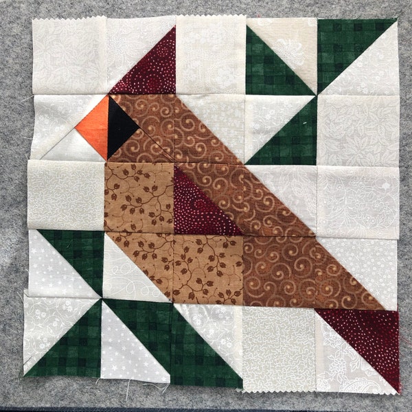 Female Cardinal Song Bird Quilt Block Directions (PDF Pattern)