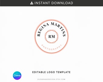 Feminine Circular Logo Template – Editable Photography Brand (Digital Download)