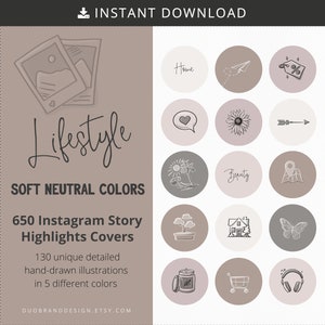 650 Soft Neutral IG Highlight Covers, Minimalist Instagram Covers, Lifestyle Insta Story Highlight Icons, Hand-drawn IG Covers