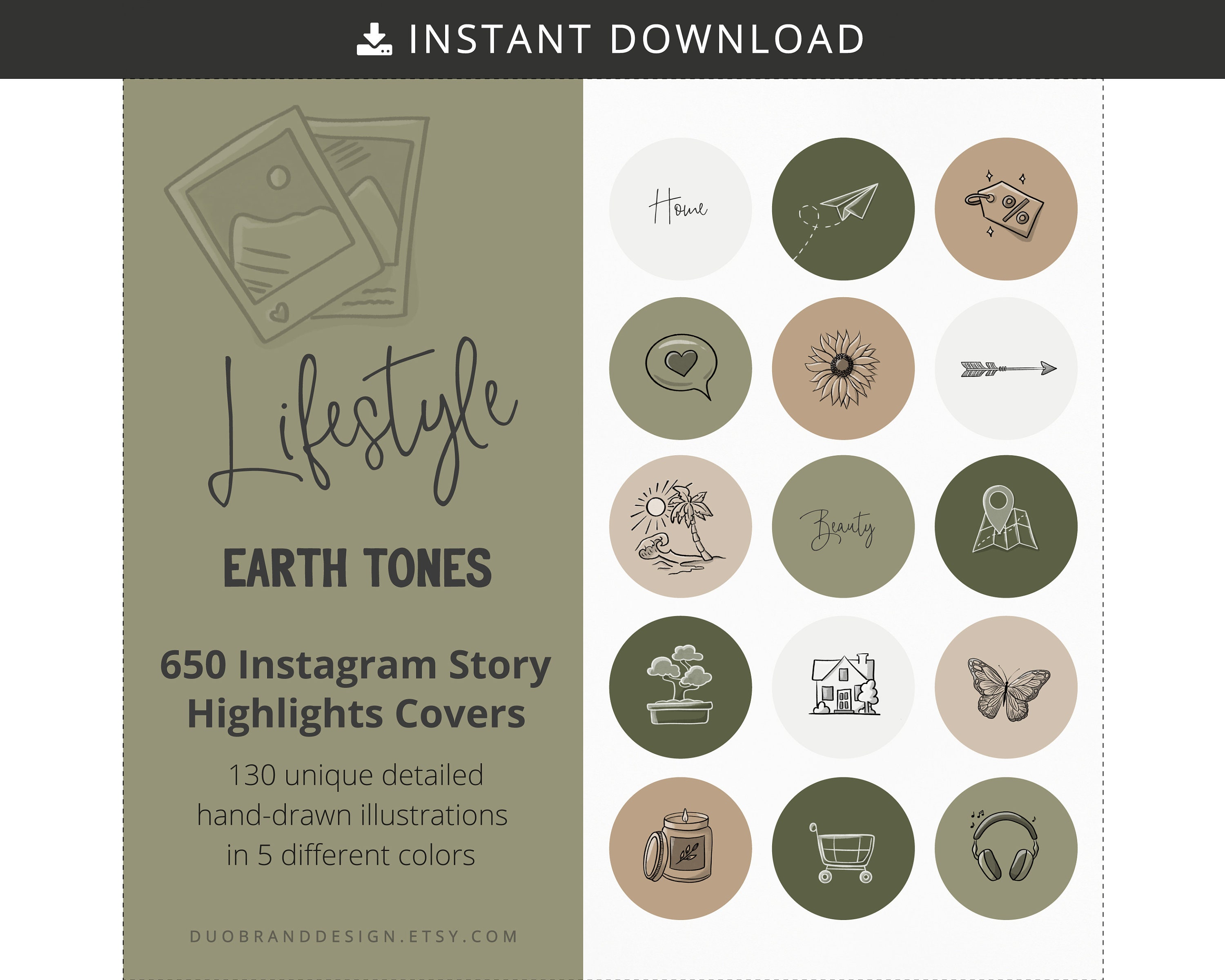650 Hand-drawn Lifestyle IG Highlight Covers in Earth Tones ...