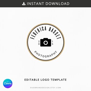 May include: A black and white logo for a photography business. The logo is a circle with a camera icon inside. The text "Federica Bassett Photography" is written around the camera icon.