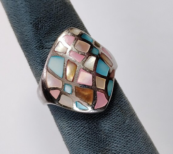 Mosaic MOP Solid Sterling Silver 925 Vintage Stat… - image 1
