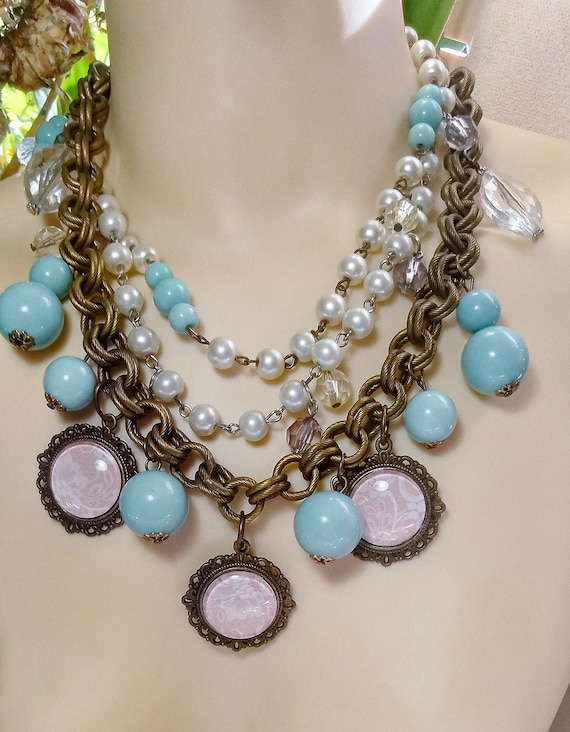 Multistrand Charms Beads Vintage 1980's Modernist… - image 1