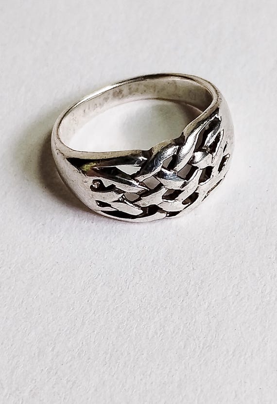 Solid Sterling Silver 925 Woven Design Ring Band,… - image 4