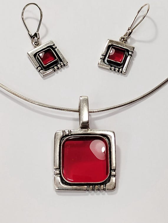 Beautiful Sterling Silver 925 Ruby Imitation Pend… - image 1