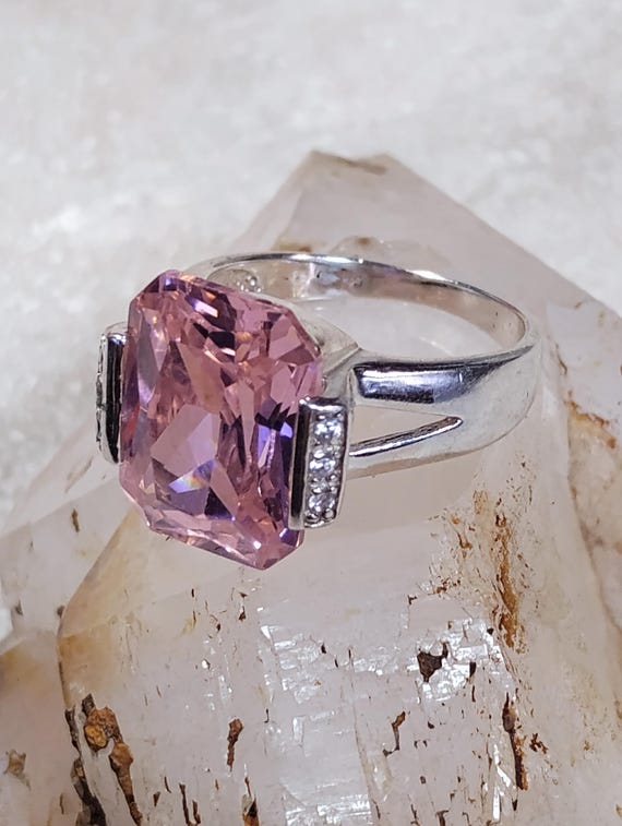 Solid Sterling Silver Hallmarked 925 with Pink CZ… - image 1