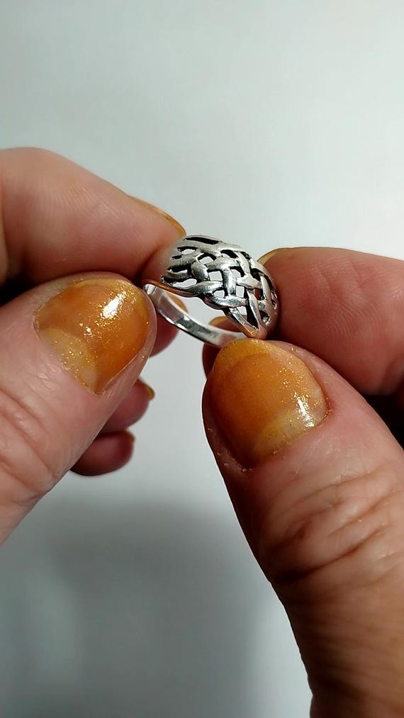 Solid Sterling Silver 925 Woven Design Ring Band,… - image 2