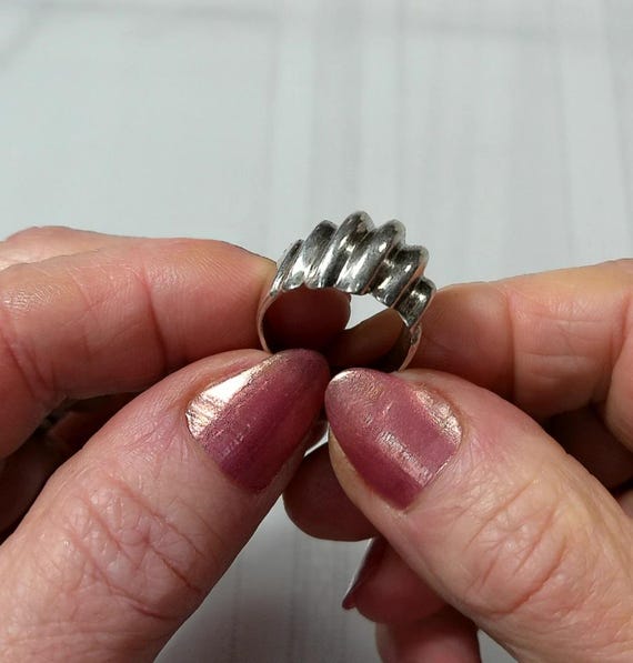 Solid Silver 925 Vintage Ribbed Fluted Unisex RIN… - image 6