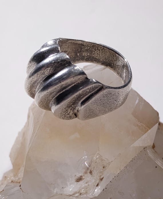 Solid Silver 925 Vintage Ribbed Fluted Unisex RIN… - image 1