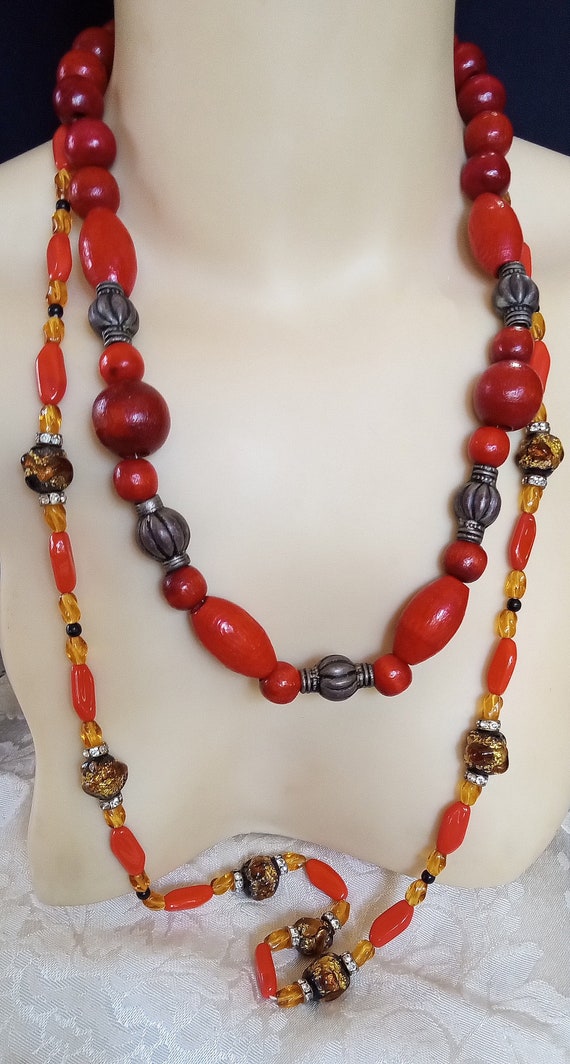 Very Pretty Red Necklaces Vintage 1970's LOT 2 in 