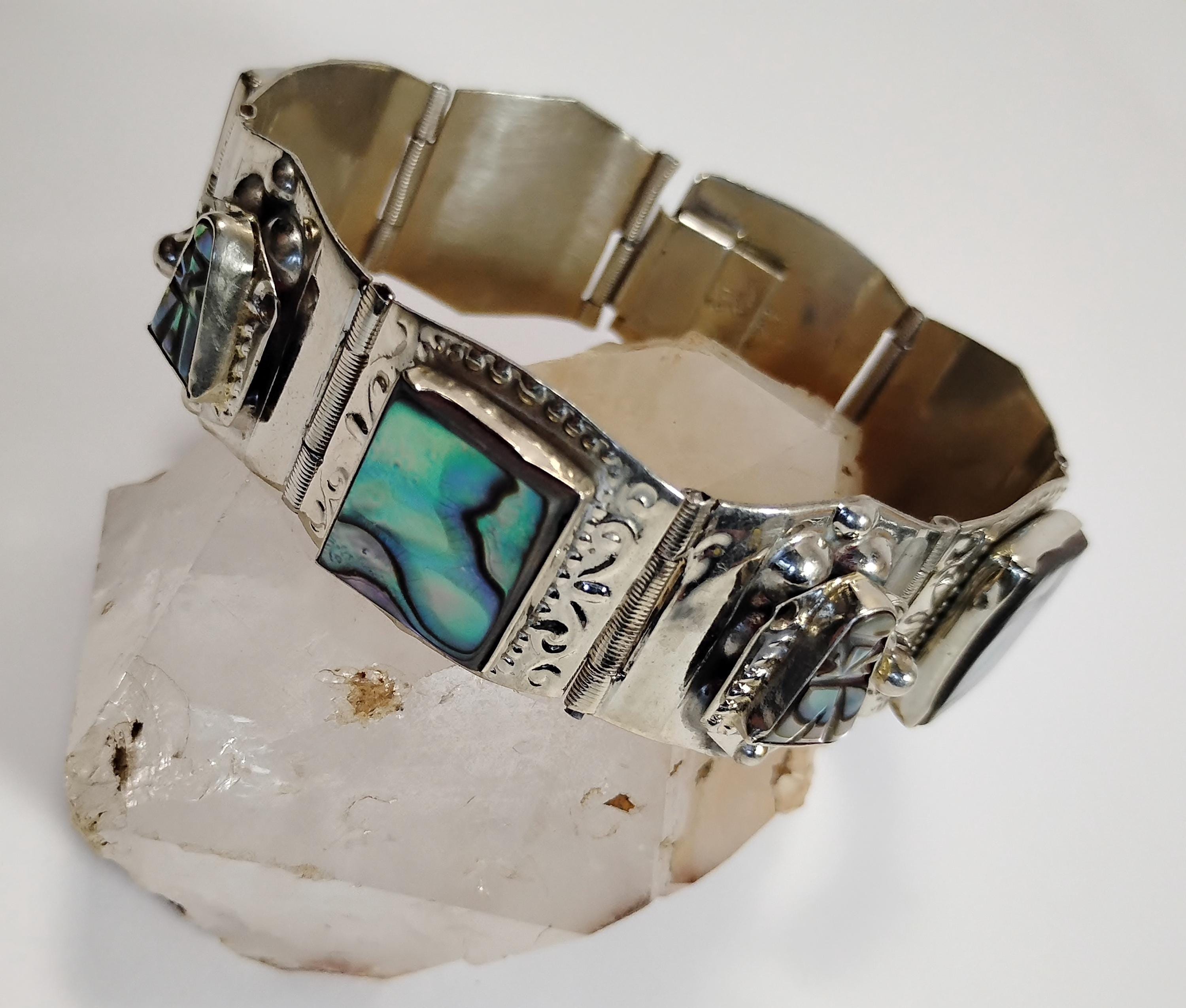 Mexican Silver Panelled Bracelet - Etsy Mexican Silver Panelled Bracelet - Etsy