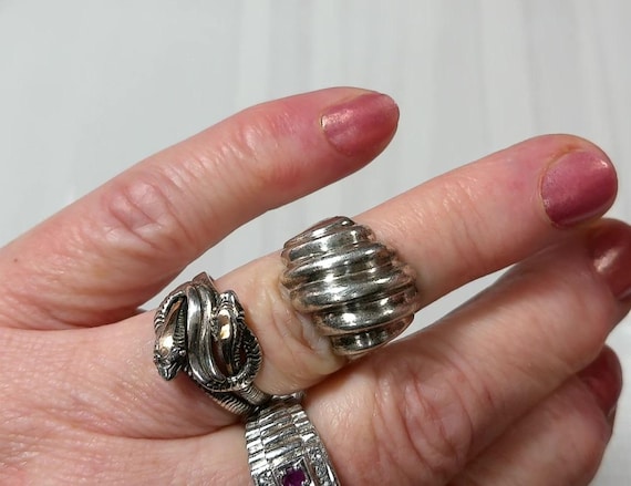 Solid Silver 925 Vintage Ribbed Fluted Unisex RIN… - image 2