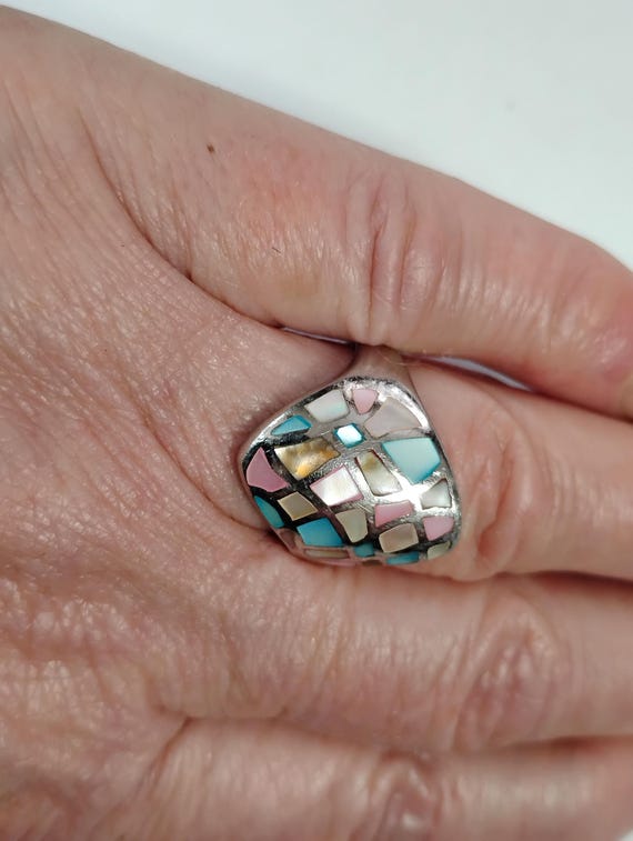 Mosaic MOP Solid Sterling Silver 925 Vintage Stat… - image 3