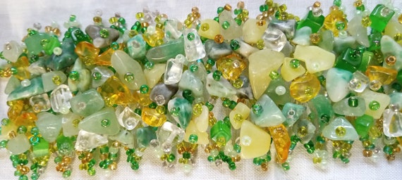 Green Shades Gemstone Rocks wide Stretch Bracelet… - image 4