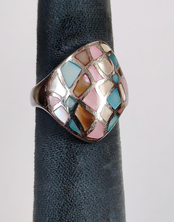 Mosaic MOP Solid Sterling Silver 925 Vintage Stat… - image 6