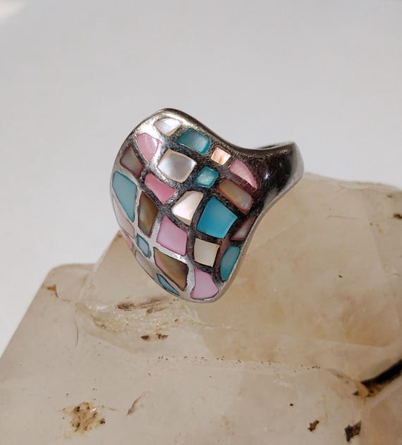 Mosaic MOP Solid Sterling Silver 925 Vintage Stat… - image 2