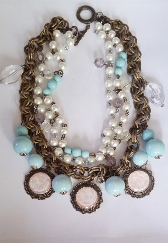 Multistrand Charms Beads Vintage 1980's Modernist… - image 2