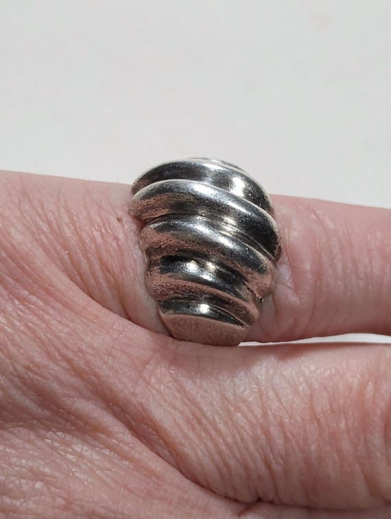 Solid Silver 925 Vintage Ribbed Fluted Unisex RIN… - image 7