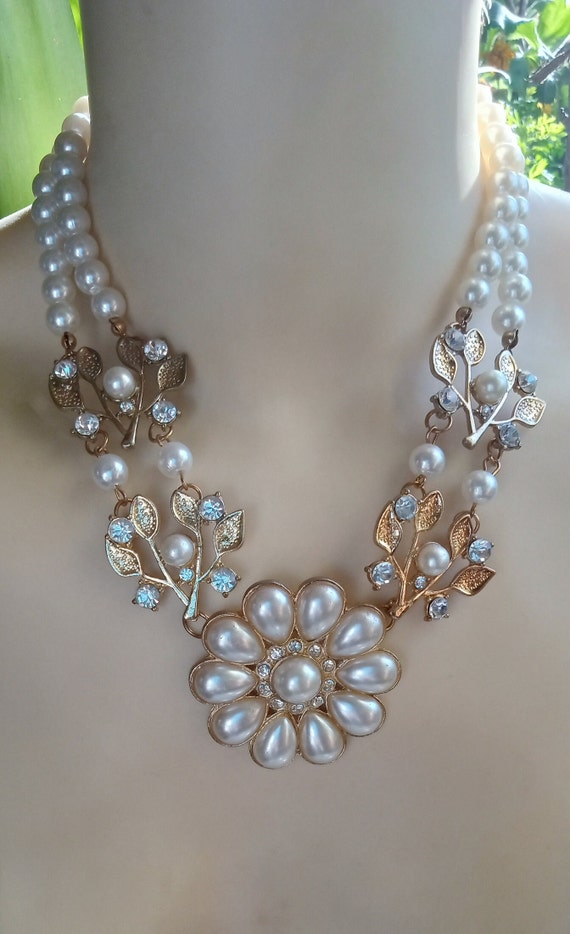 Glamorous Necklaces; Faux Pearls Flower & Enamele… - image 8