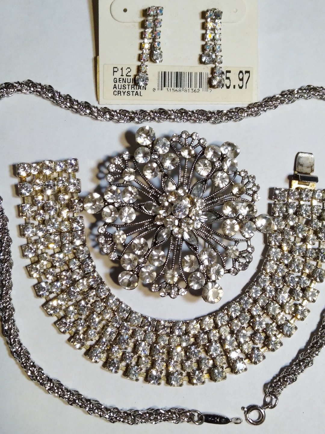 Vendome HA Braided Necklace Ice Rhinestone Silver Tone LOT Etsy