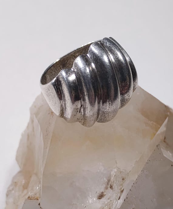 Solid Silver 925 Vintage Ribbed Fluted Unisex RIN… - image 4