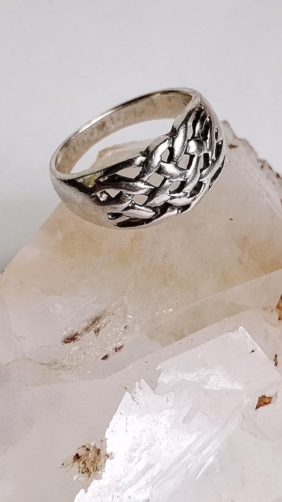 Solid Sterling Silver 925 Woven Design Ring Band,… - image 1